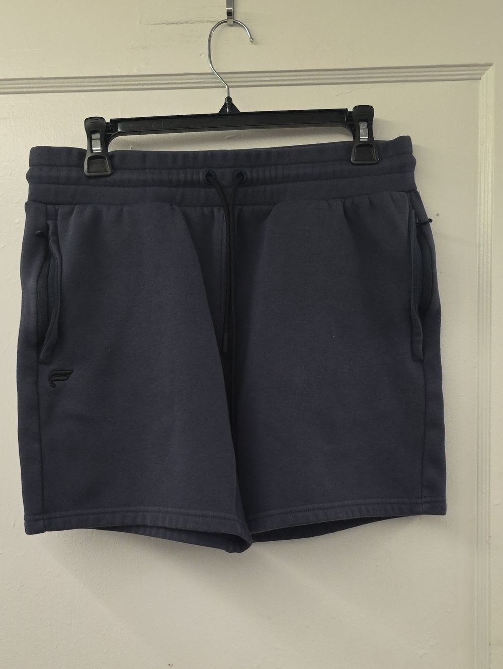 Fabletics French Terry Lounge Sweat Shorts Navy Blue Zip Pocket Women's M